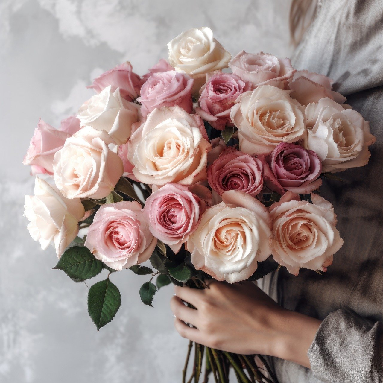 Elegant Bouquet of Soft Pink and White Roses