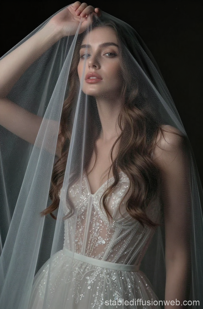 Elegant Bride Veiled in Delicate Sheer Fabric