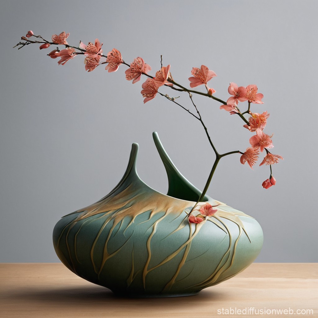 Elegant Ceramic Vase with Delicate Pink Blossoms