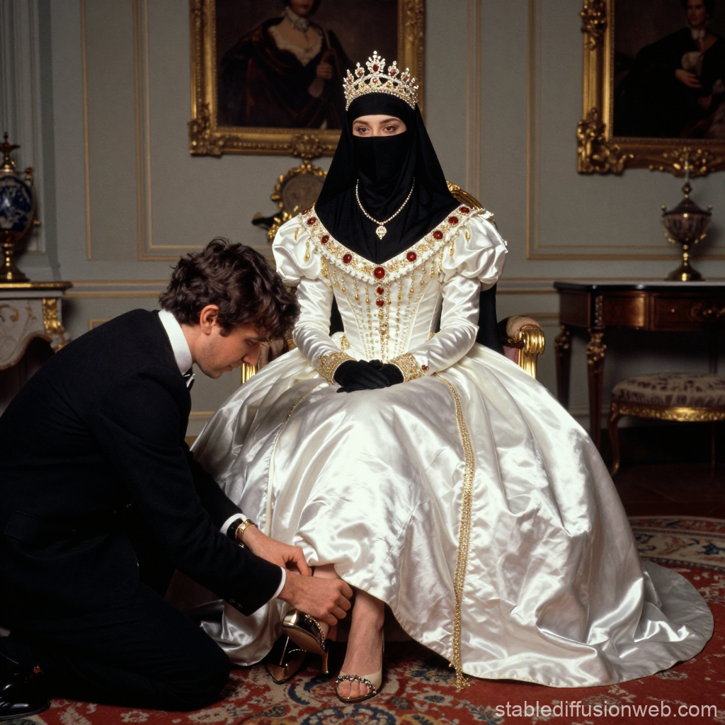 Elegant Countess in Regal Attire with Crown and Mask
