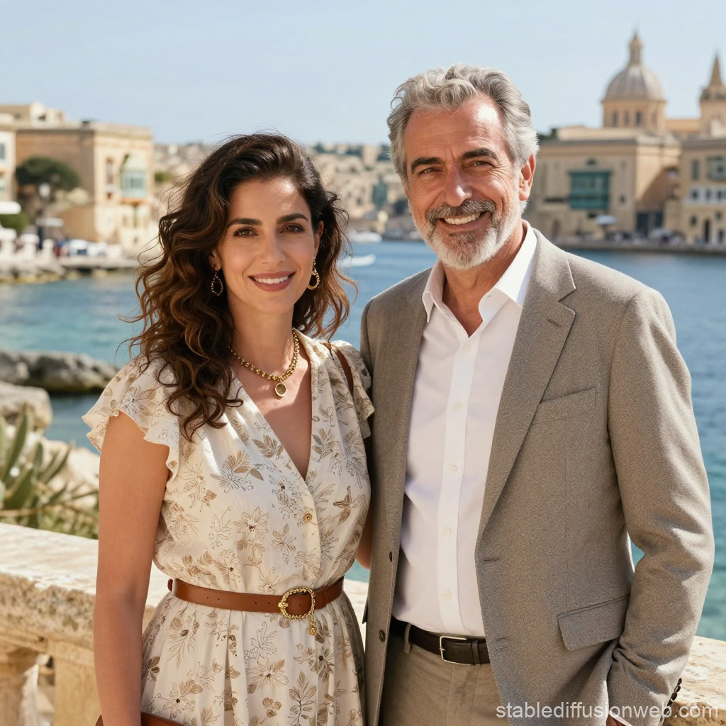Elegant Couple Enjoying a Sunny Day by the Waterfront in Malta