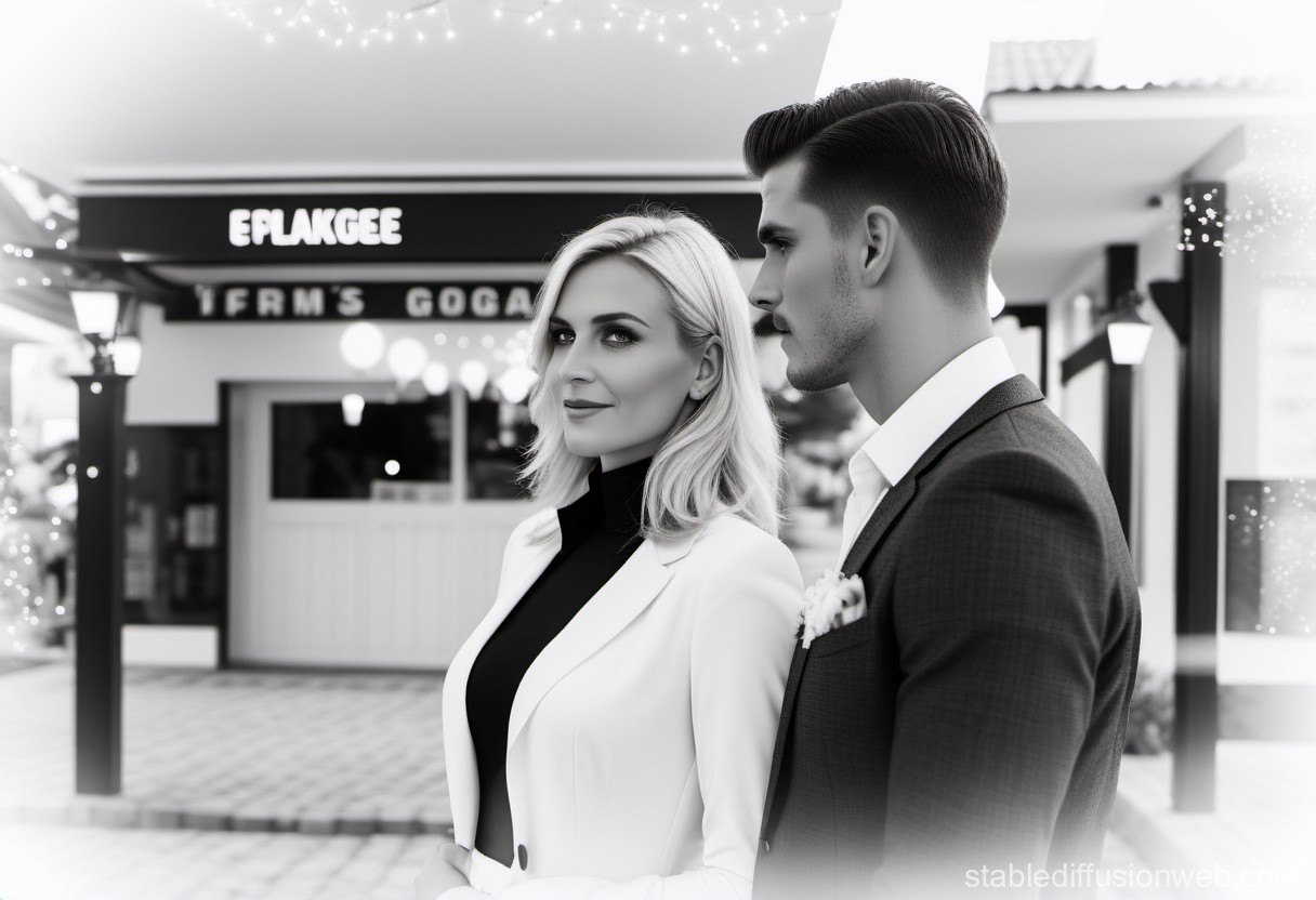 Elegant Couple in Black and White Fashion Portrait