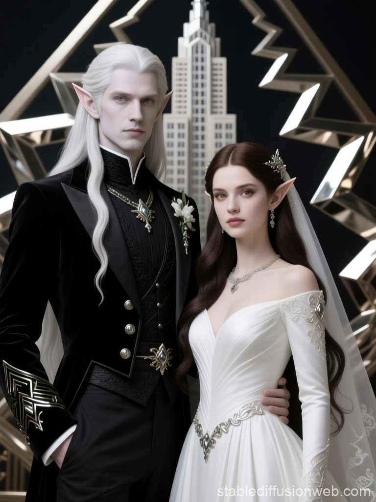 Elegant Elven Wedding Portrait of Bride and Groom