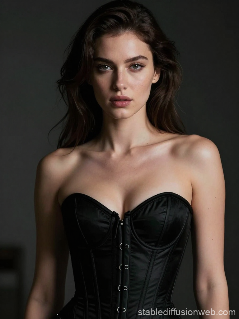 Elegant European Woman in Black Corset Portrait
