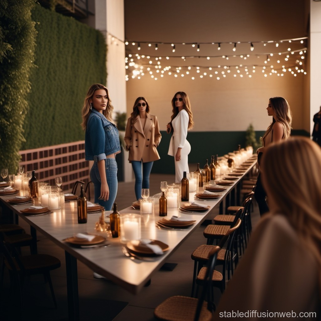 Elegant Evening Gathering with Stylish Women at Candlelit Table
