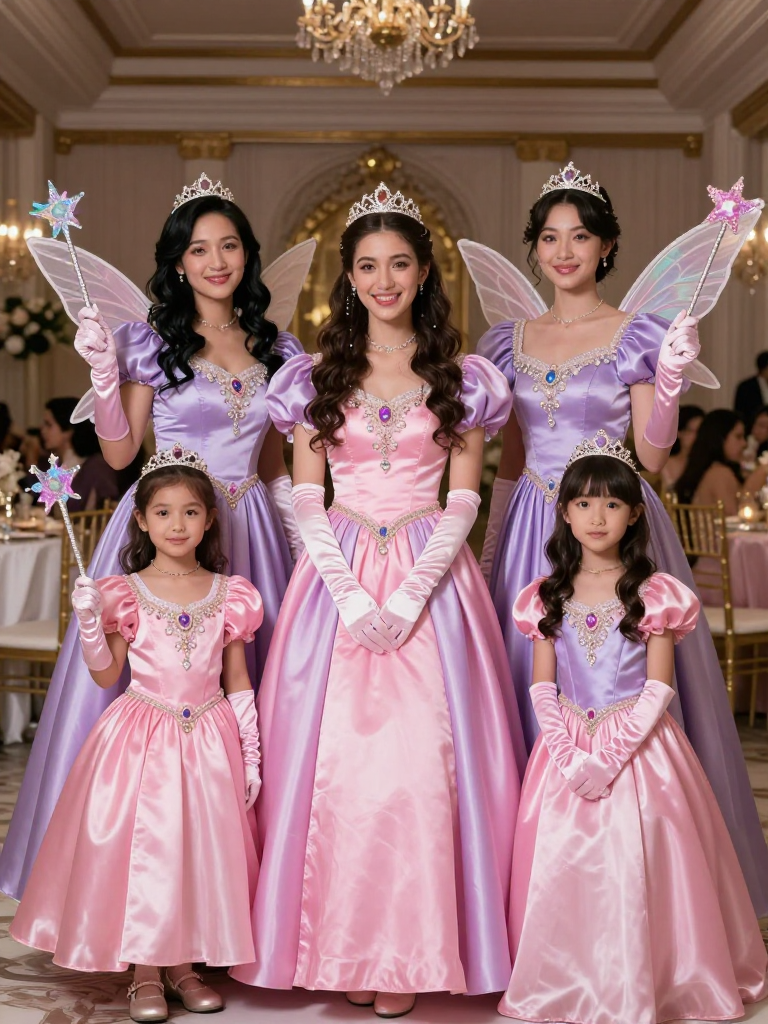 Elegant Family in Matching Fairy Tale Dresses