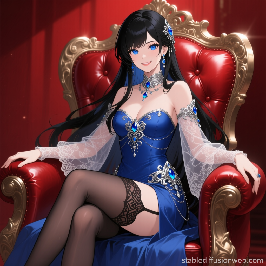 Elegant Fantasy Anime Lady in Royal Blue Dress