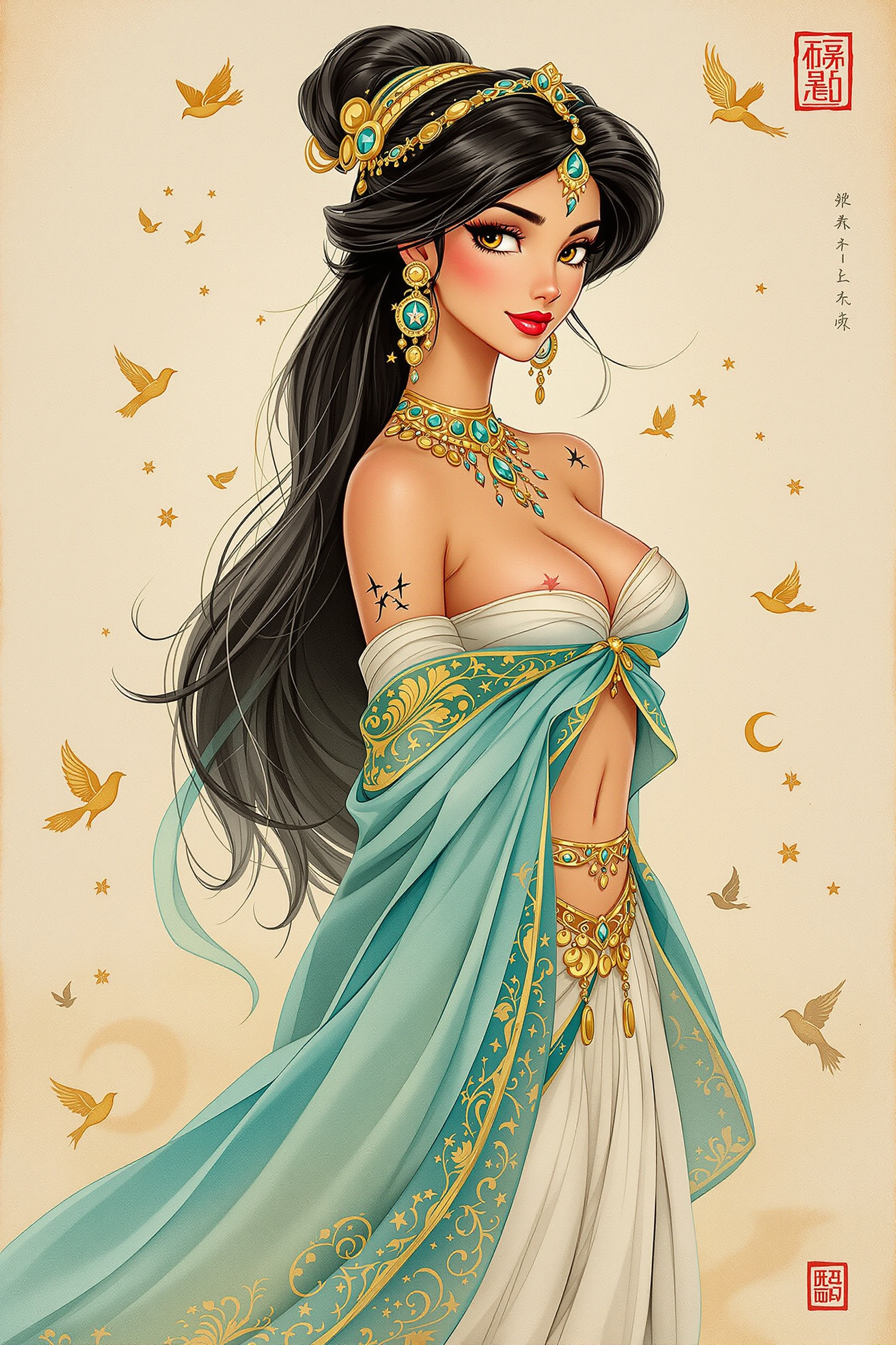 Elegant Fantasy Portrait of a Woman in Ornate Attire