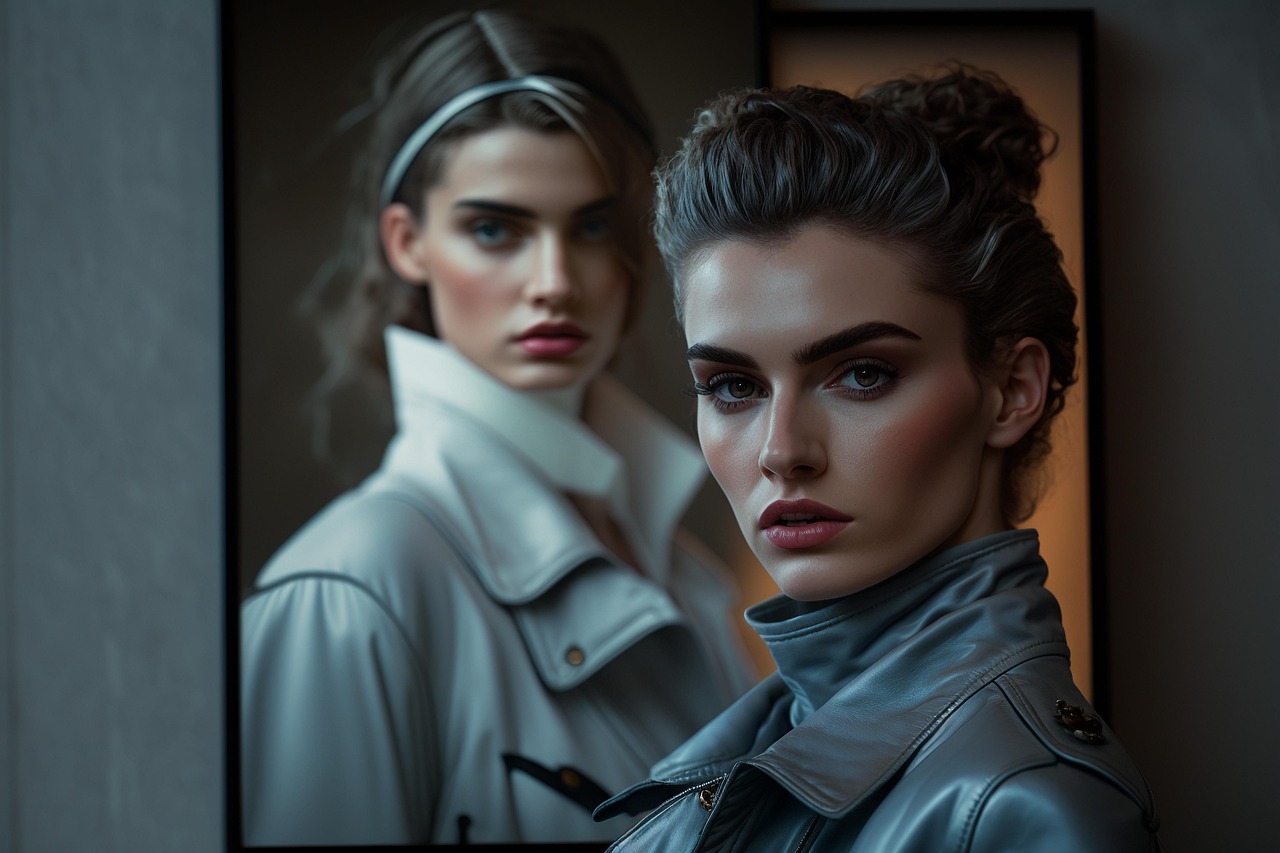 Elegant Fashion Portrait of Two Women in Leather Jackets