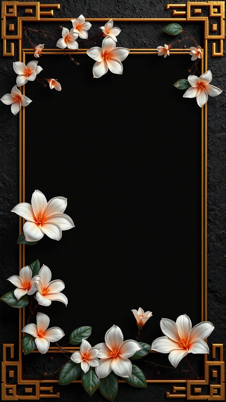 Elegant Floral Frame with Gold Accents on Dark Background