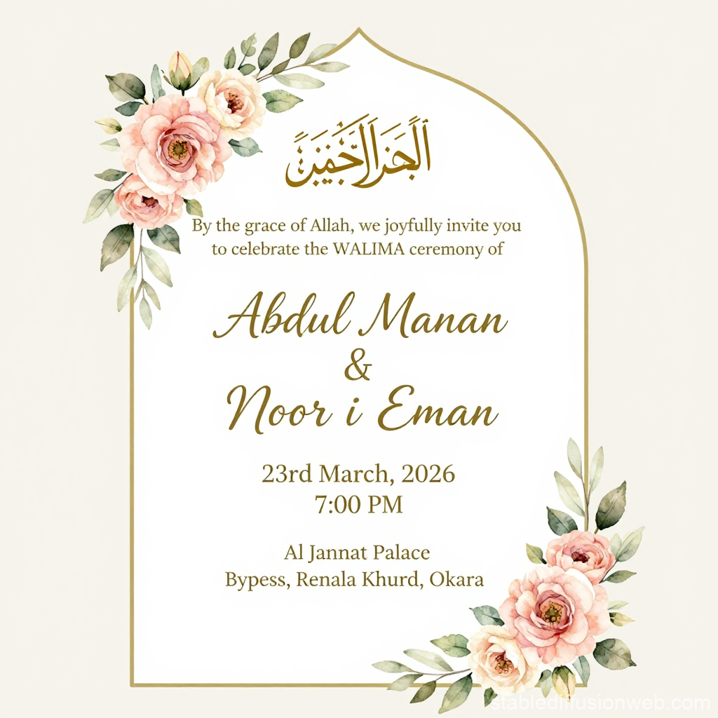 Elegant Floral Islamic Wedding Invitation Card