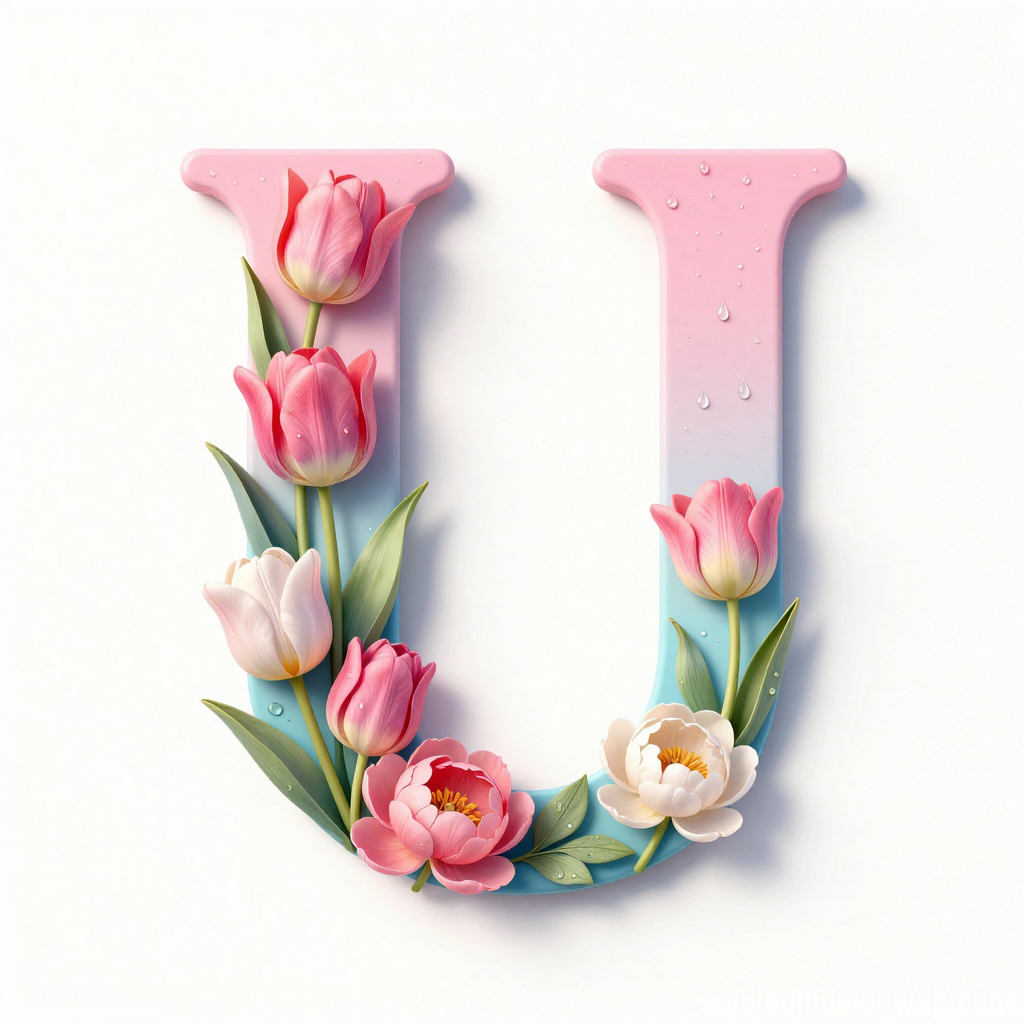 Elegant Floral Letter U with Pink Tulips