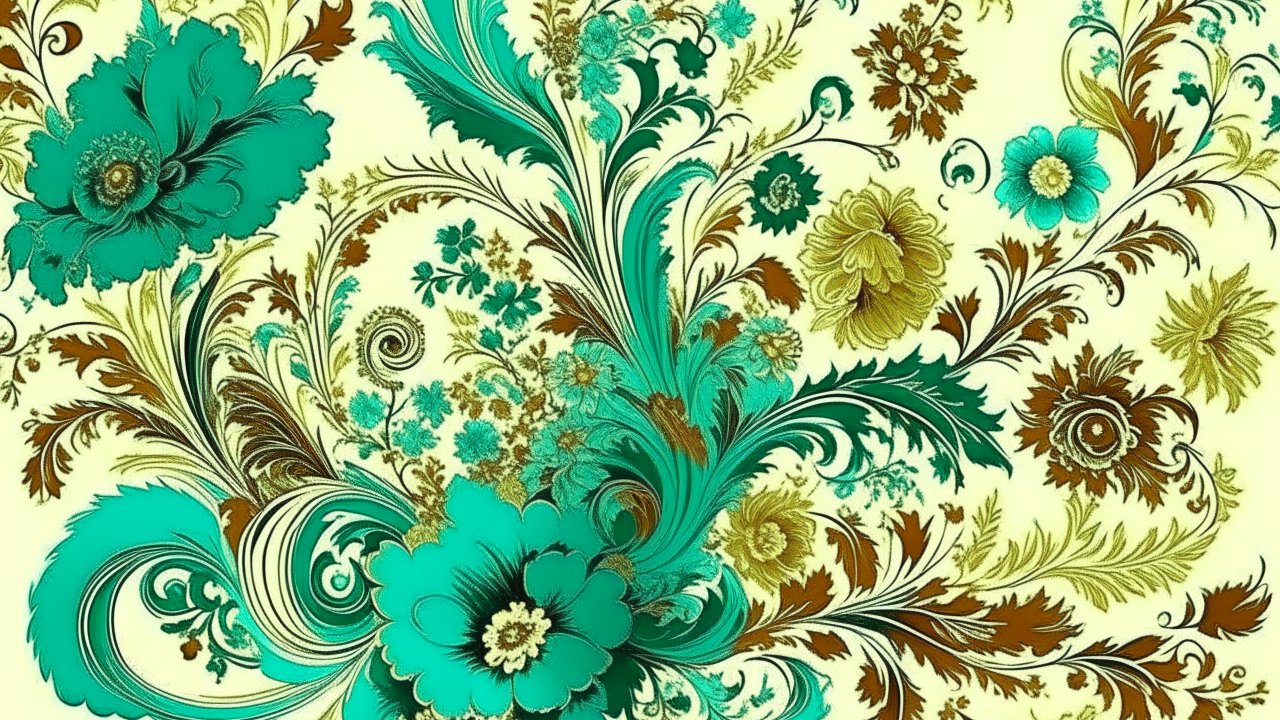 Elegant Floral Pattern with Turquoise and Brown Accents