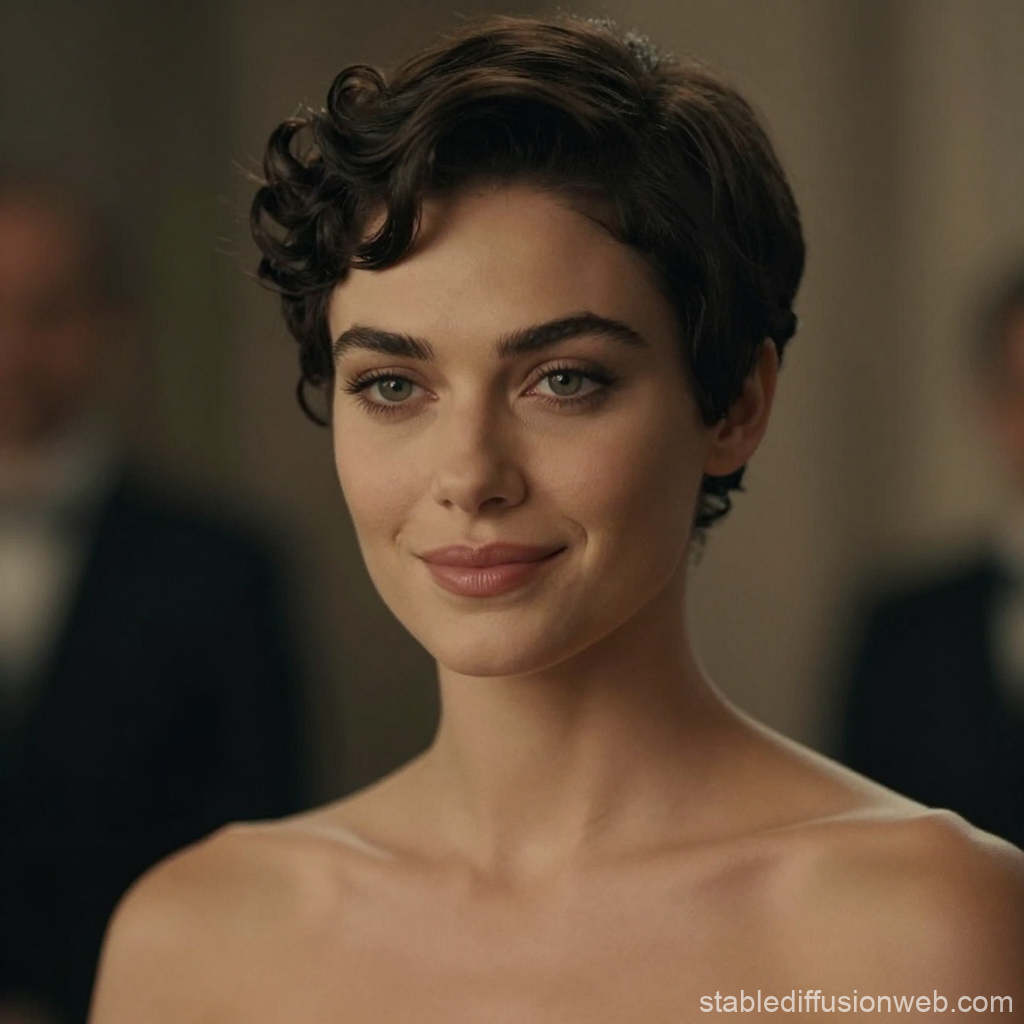 Elegant French Woman with Short Curly Hair