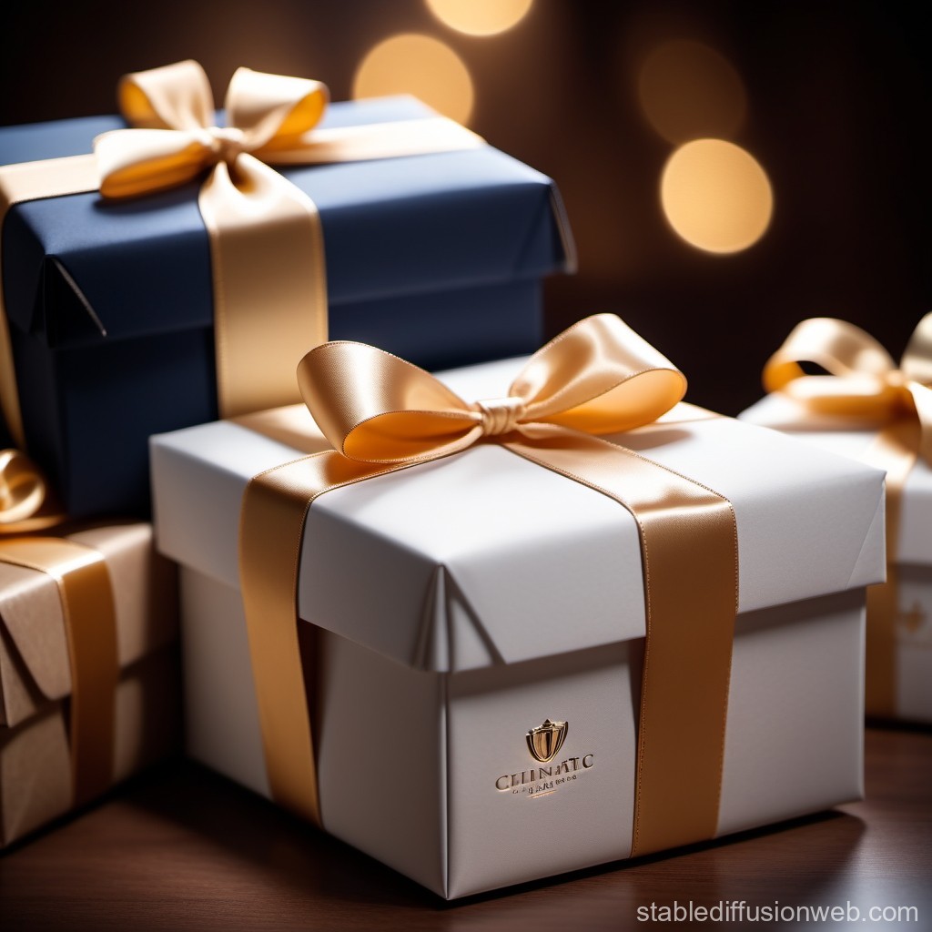 Elegant Gift Boxes with Satin Ribbons and Warm Lighting