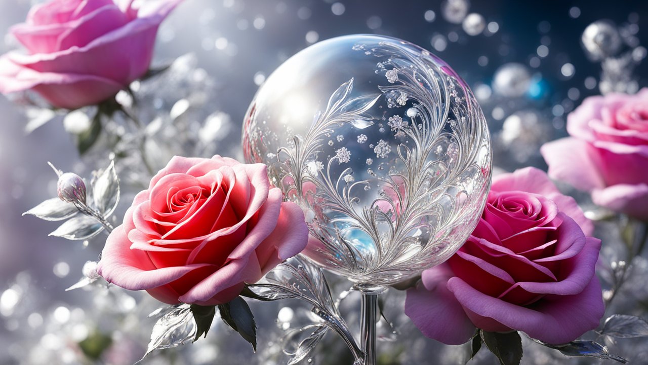Elegant Glass Orb Among Pink Roses