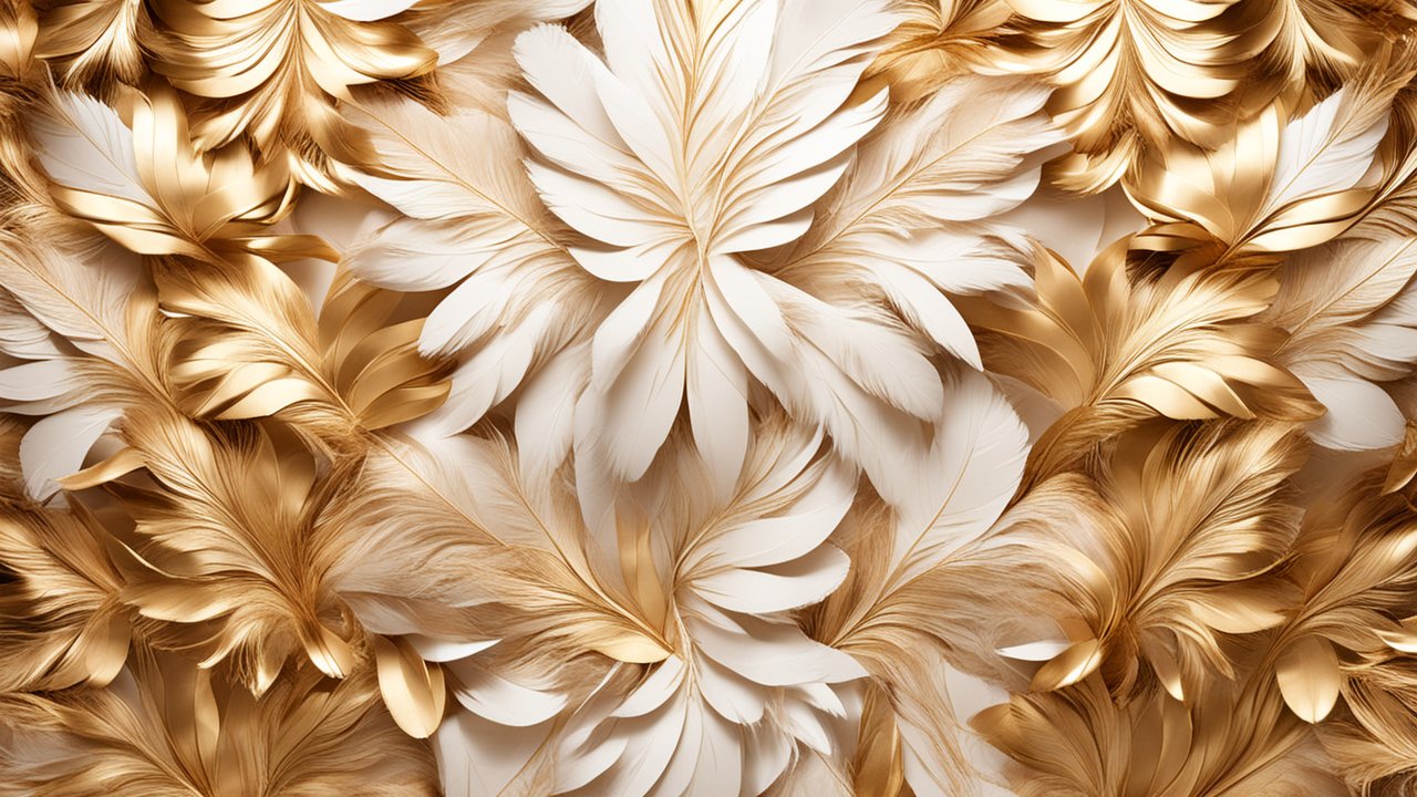 Elegant Gold and White Feather Pattern