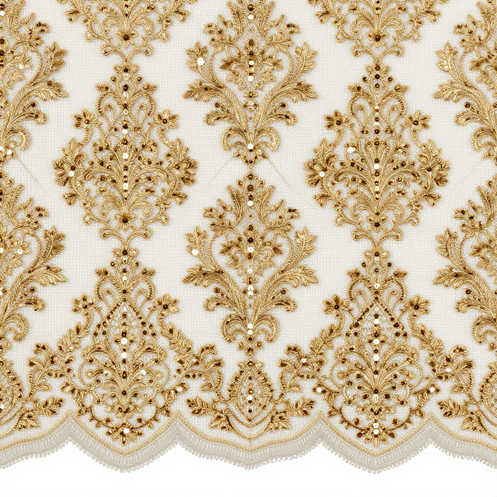 Elegant Gold Embroidered Lace Texture