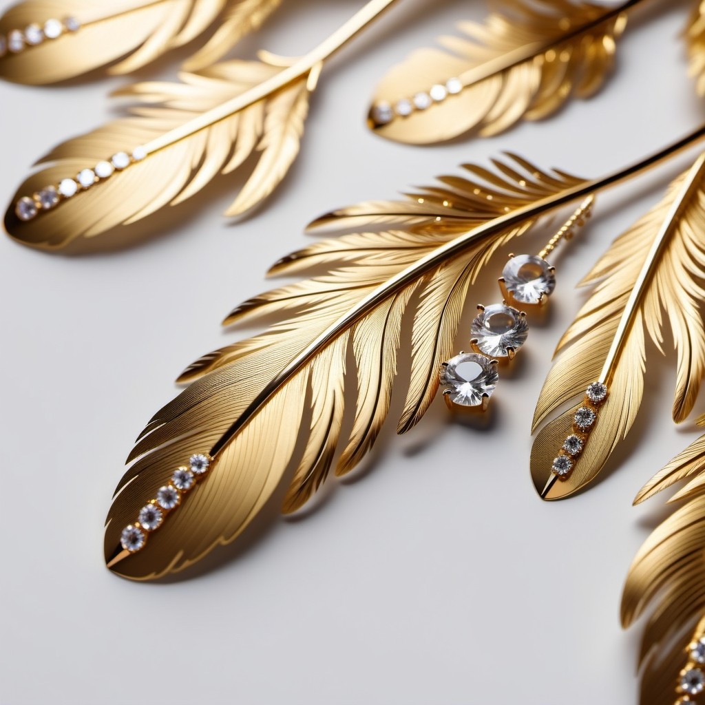 Elegant Gold Feathers with Diamond Accents