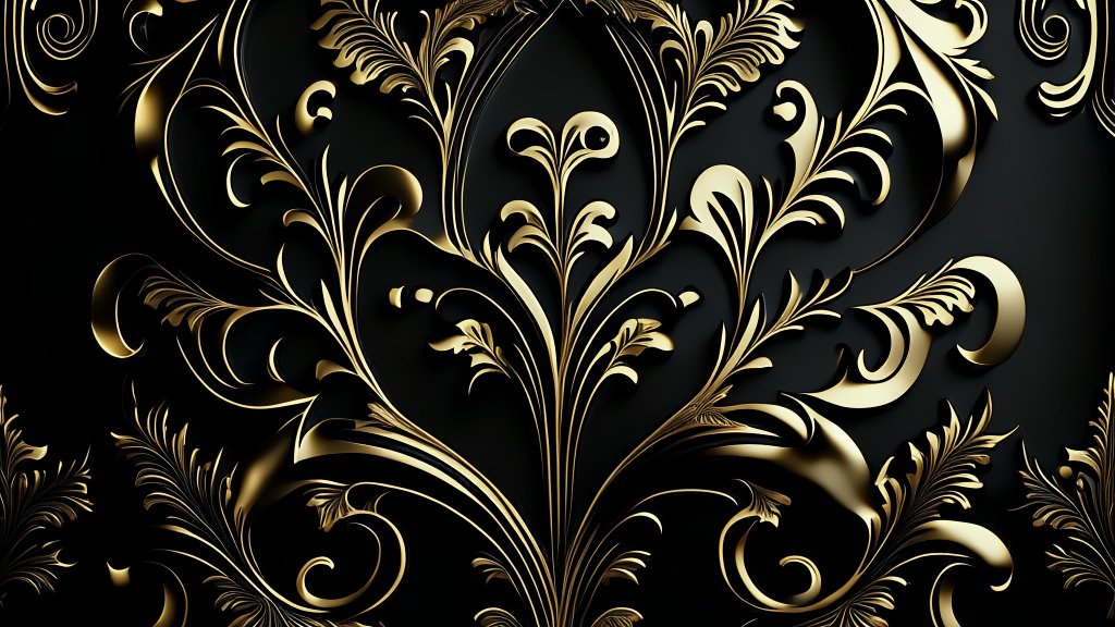 Elegant Gold Floral Ornament on Black Metallic Background