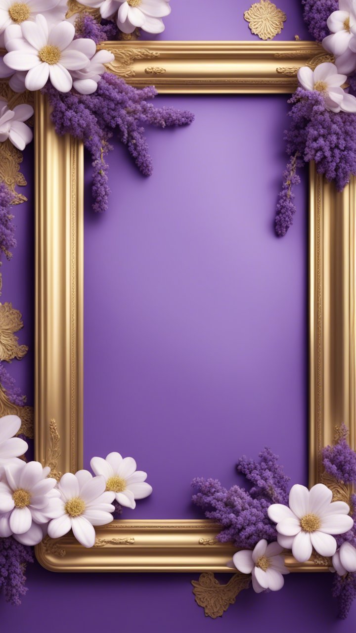 Elegant Gold Frame with Purple and White Floral Accents