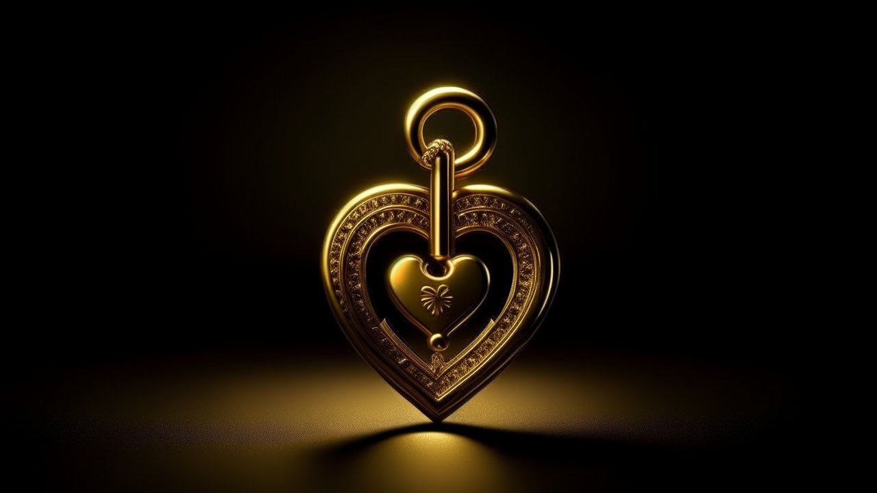 Elegant Golden Heart Pendant on Dark Background