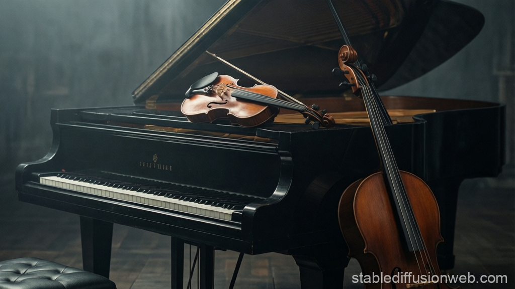 Elegant Grand Piano with Violin and Cello in Soft Light