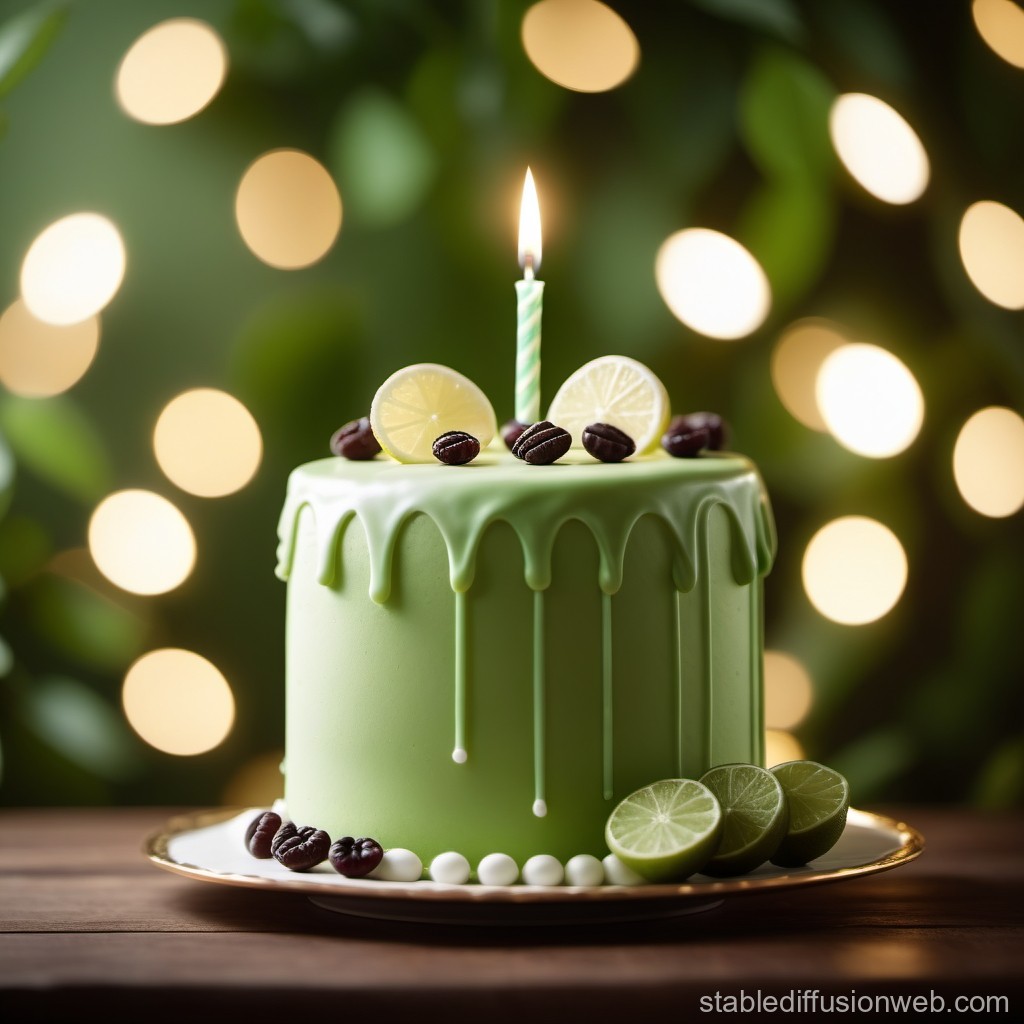 Elegant Green Drip Cake with Lime and Coffee Beans