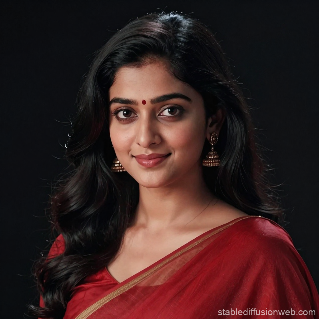 Elegant Indian Woman in Traditional Red Saree