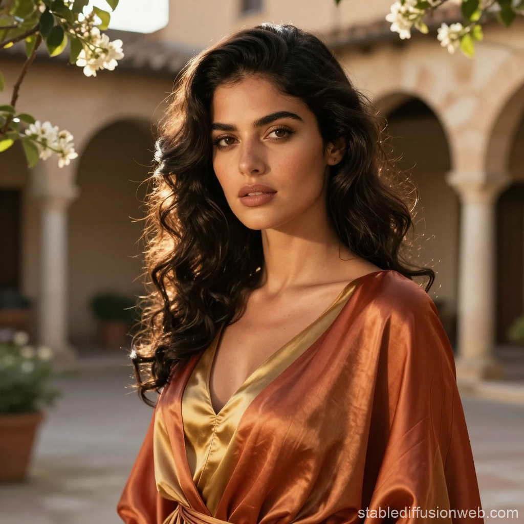 Elegant Italian Woman in Terracotta Satin Dress