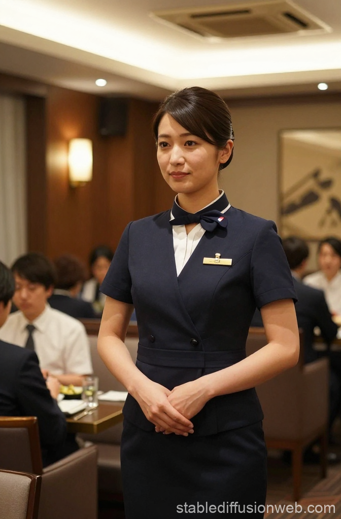 Elegant Japanese Hostess in Professional Uniform