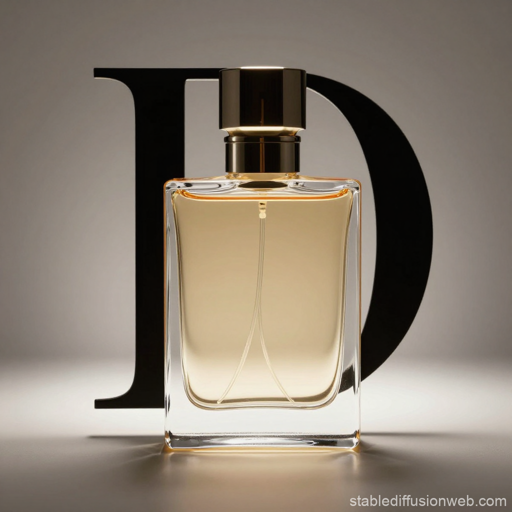 Elegant Luxury Perfume Bottle with Bold Letter D Background