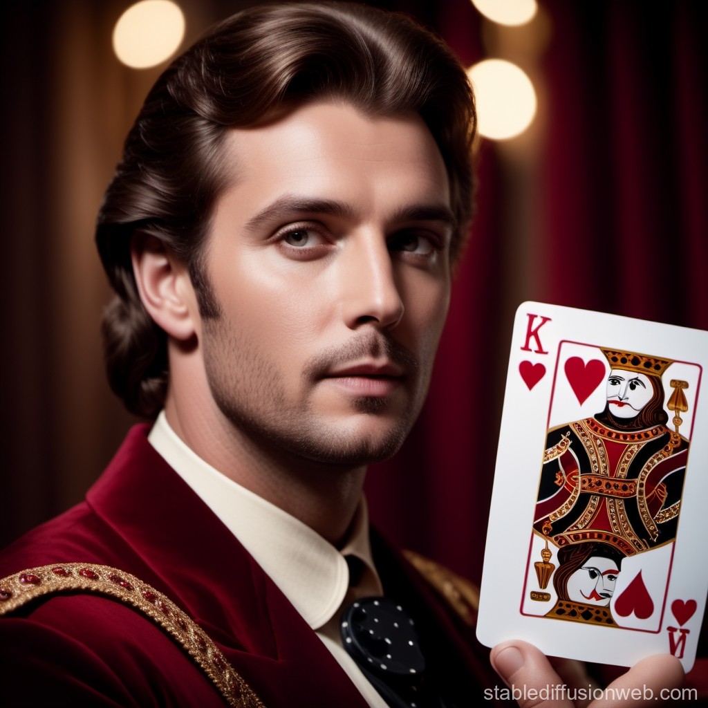 Elegant Man Holding King of Hearts Card