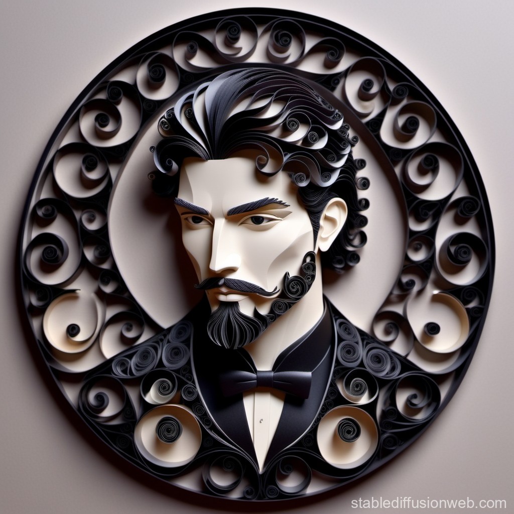 Elegant Man Portrait in Intricate Paper Quilling Style