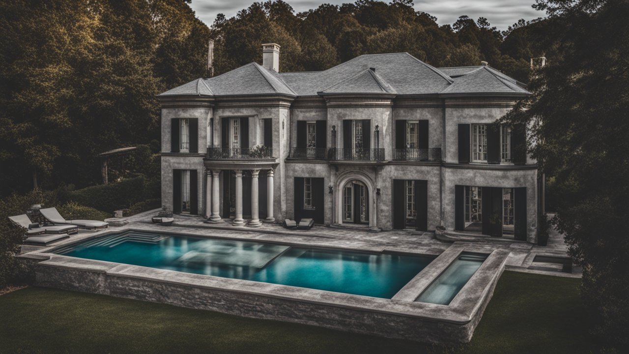 Elegant Mansion with Modern Pool in Lush Surroundings