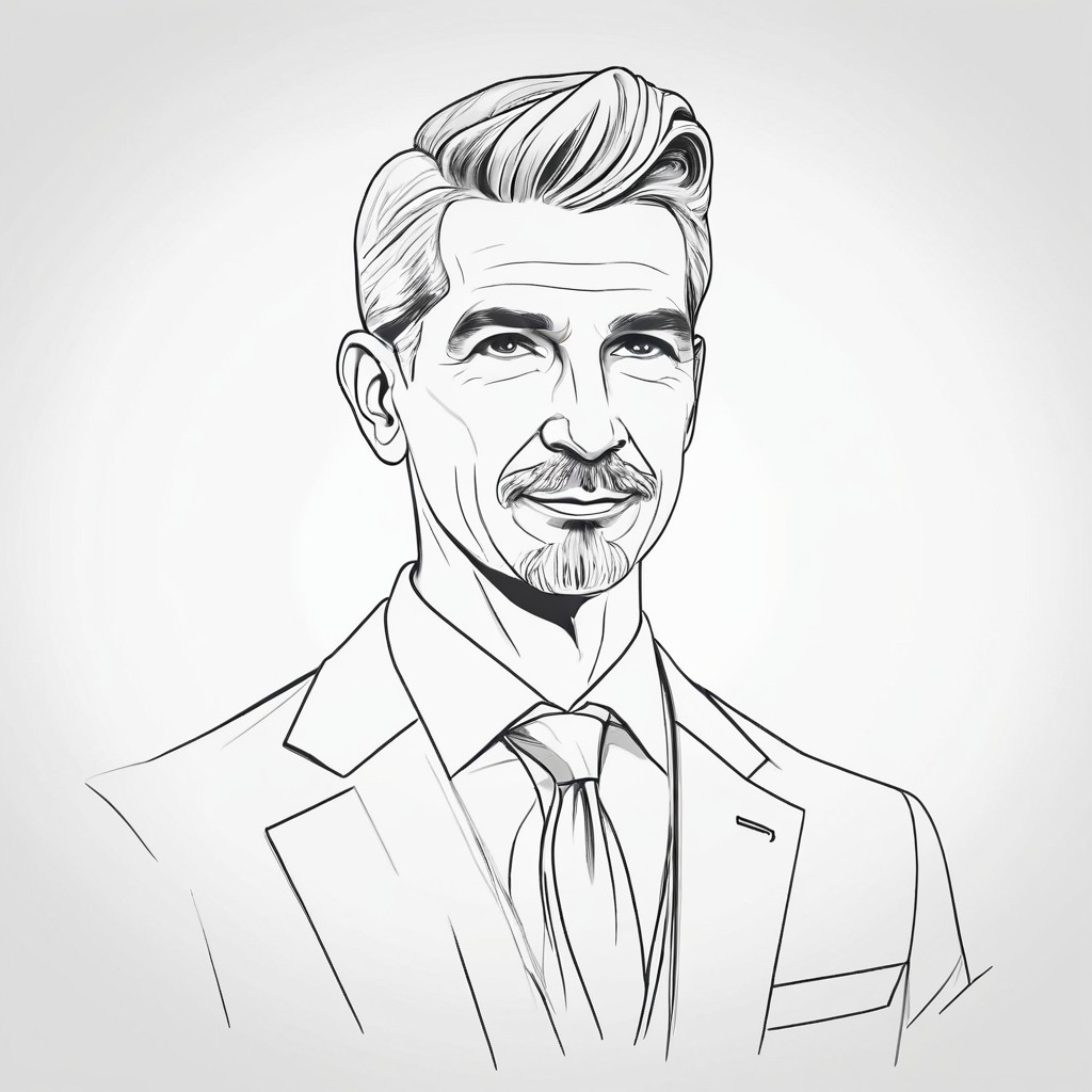 Elegant Middle-Aged Man in Suit Line Art Portrait