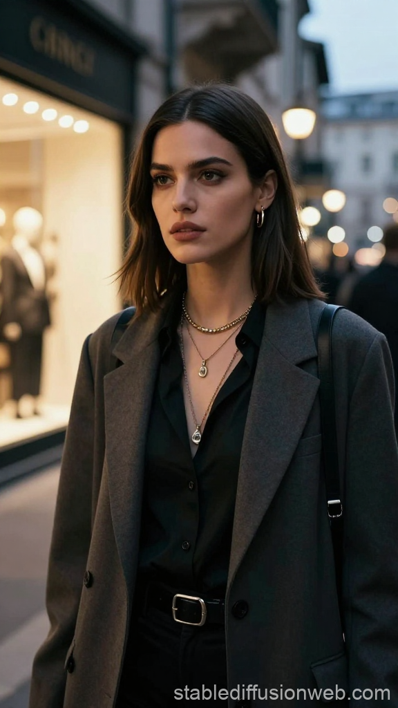 Elegant Milan Fashion Portrait in Urban Evening