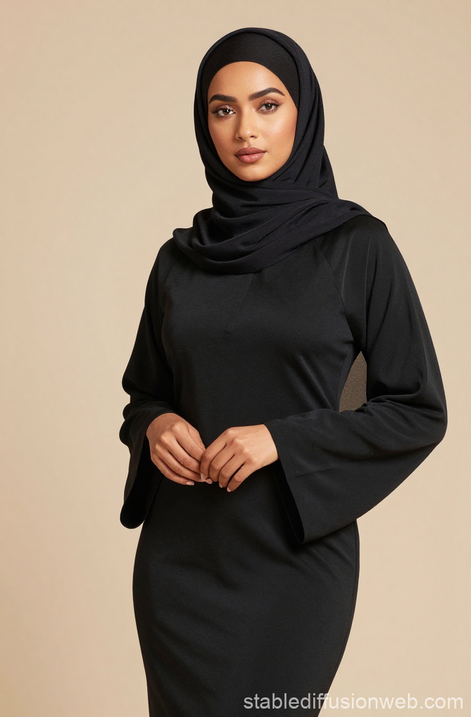 Elegant Muslim Woman in Black Hijab and Dress