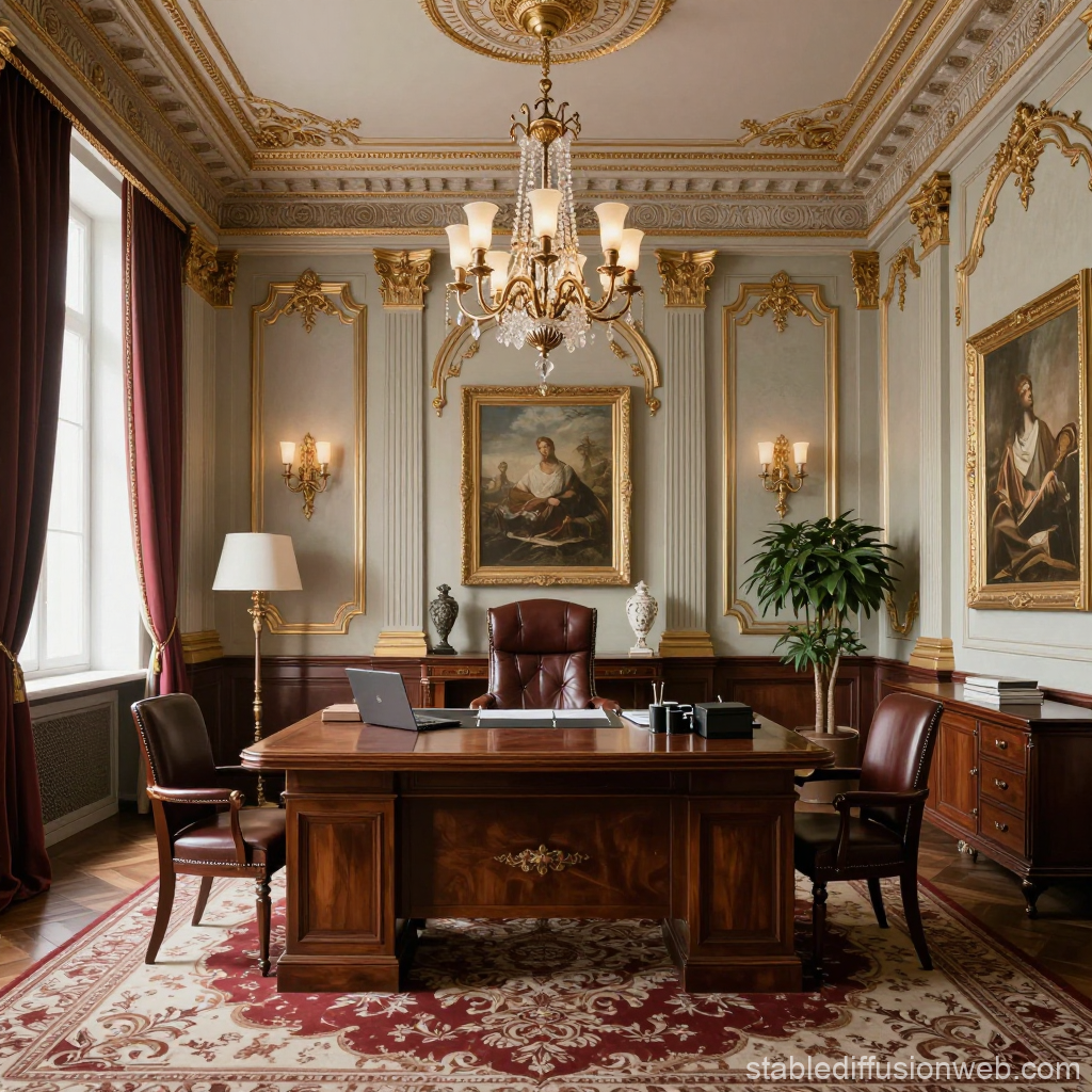 Elegant Neoclassical Office with Ornate Gold Detailing