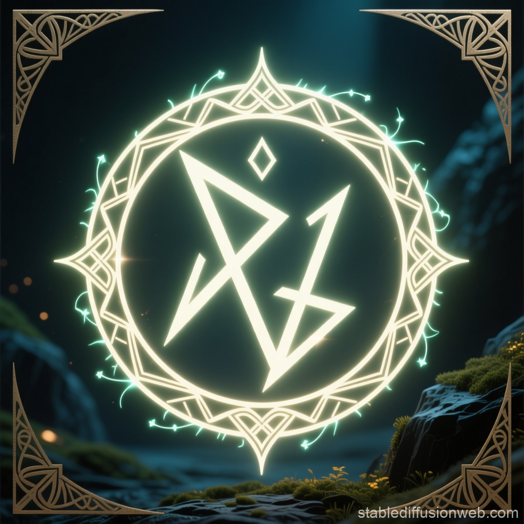 Elegant Nordic Fantasy Rune with Glowing Magic Circle