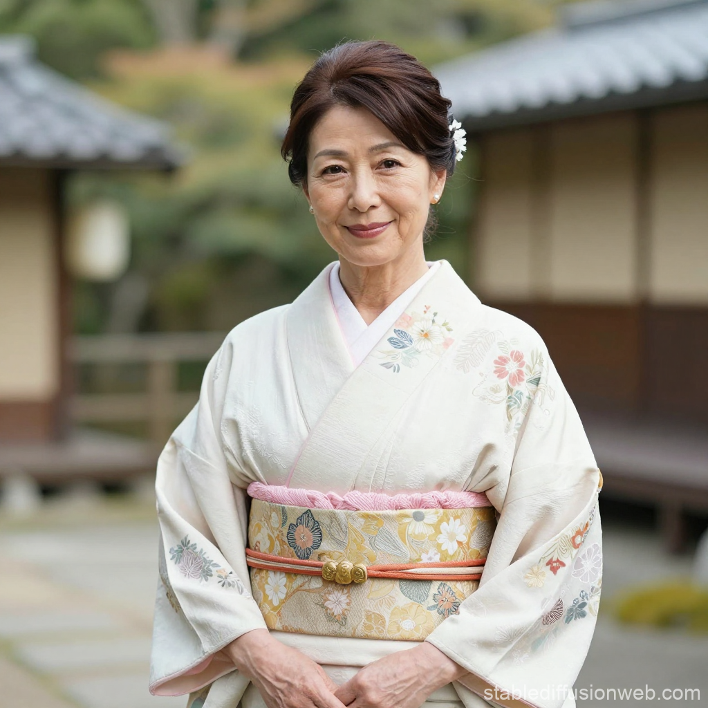 Elegant Older Woman in Traditional Japanese Kimono