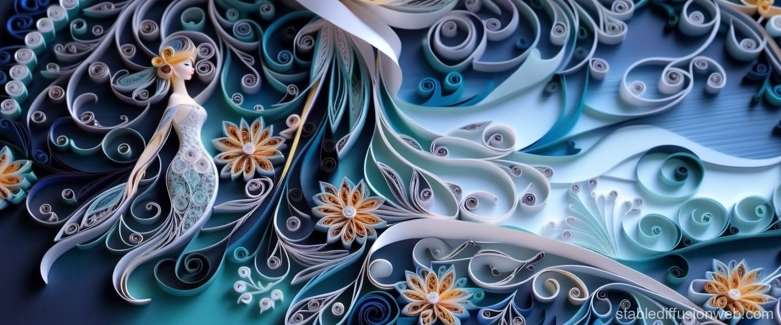 Elegant Paper Quilling Art of a Woman with Floral Swirls