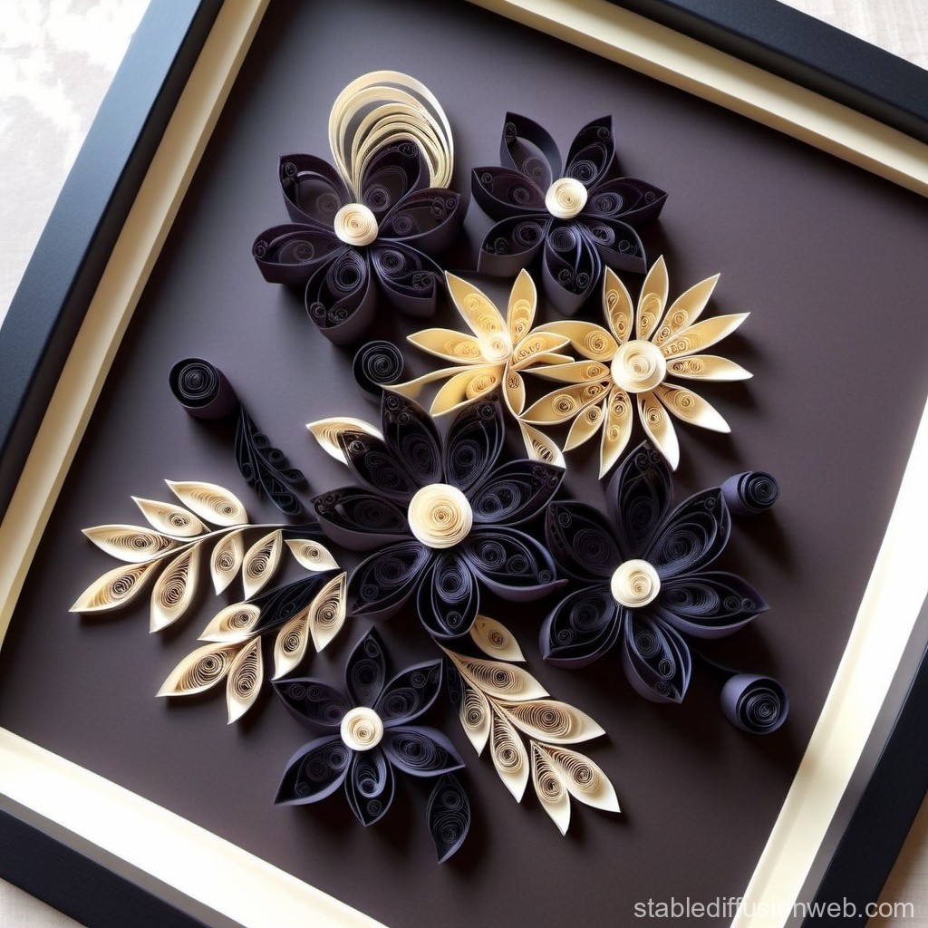 Elegant Paper Quilling Floral Art in Black and Cream