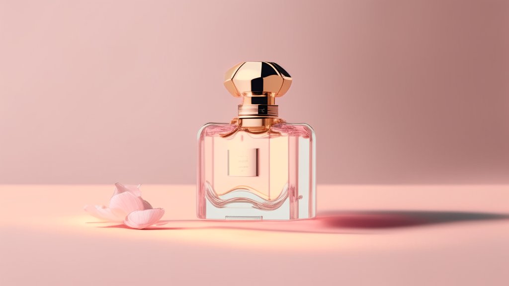 Elegant Perfume Bottle with Soft Pink Petals