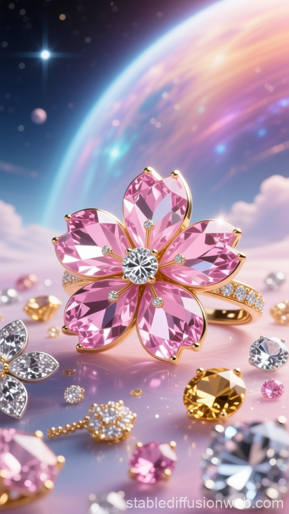 Elegant Pink Gemstone Flower Ring with Scattered Jewels