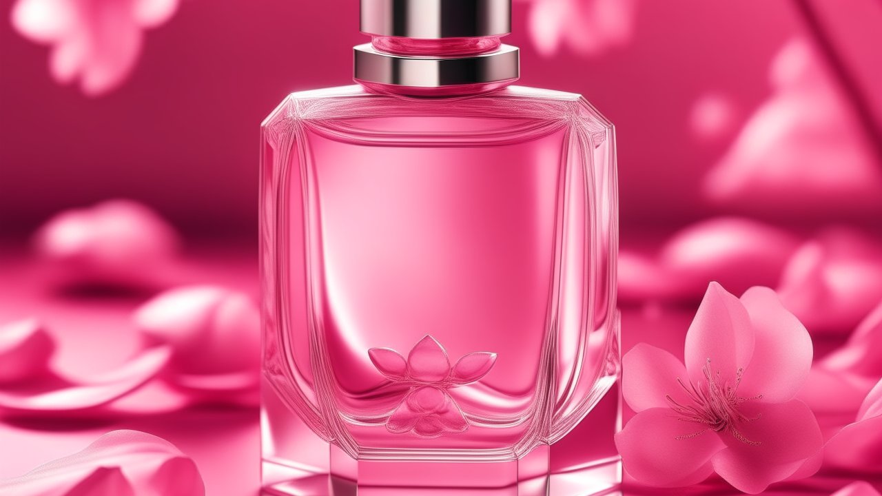 Elegant Pink Perfume Bottle with Floral Accents