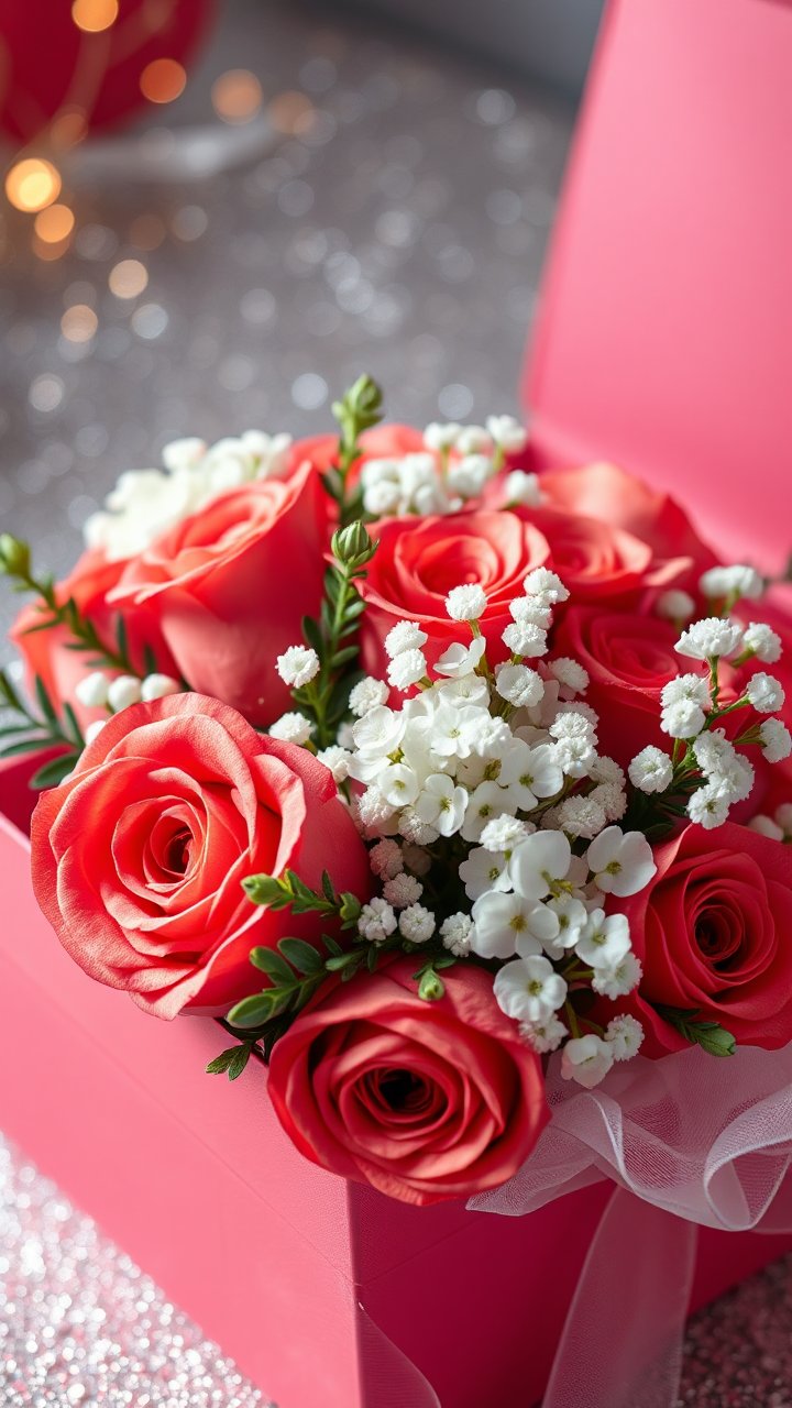 Elegant Pink Roses Bouquet in Gift Box