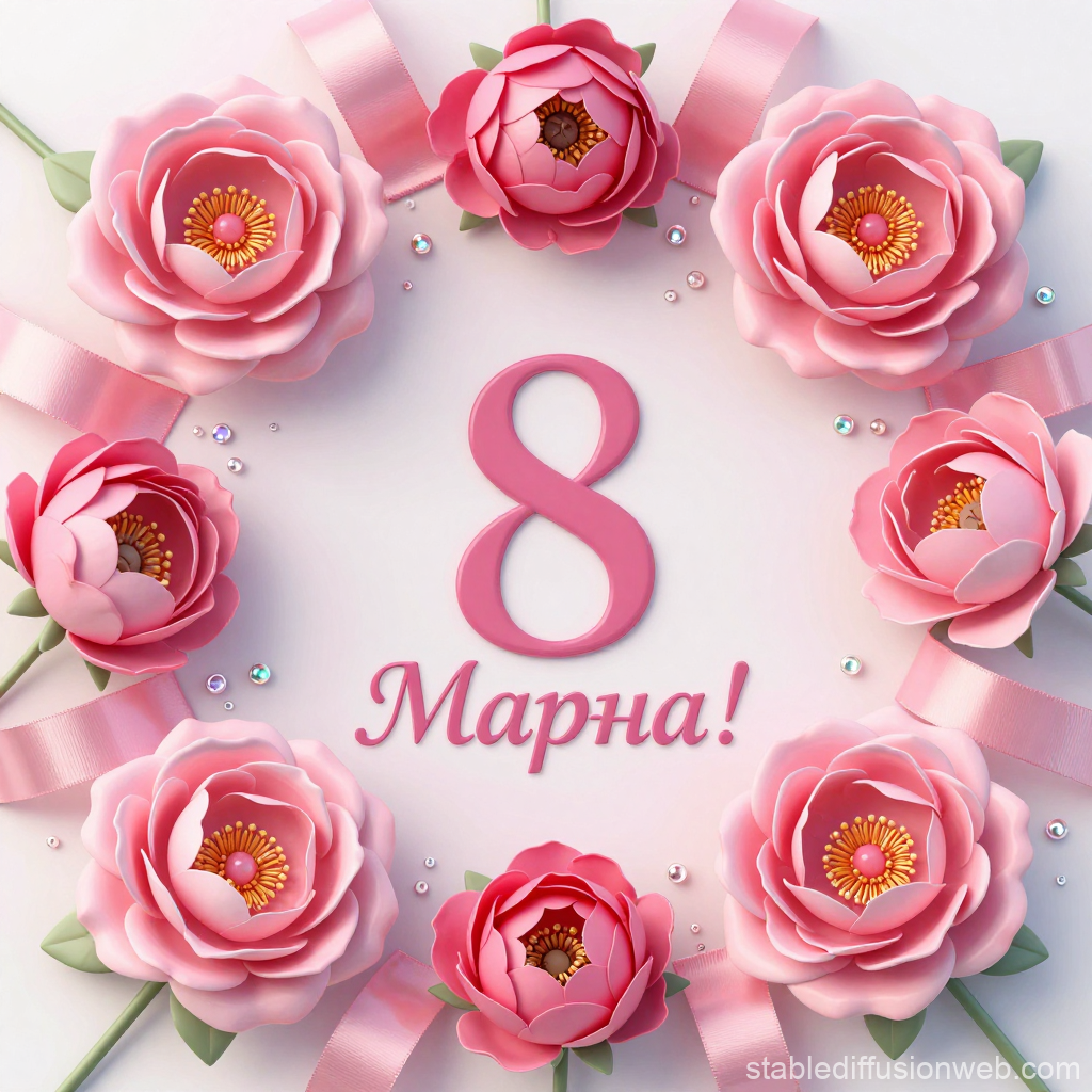 Elegant Pink Roses with March 8 Greeting