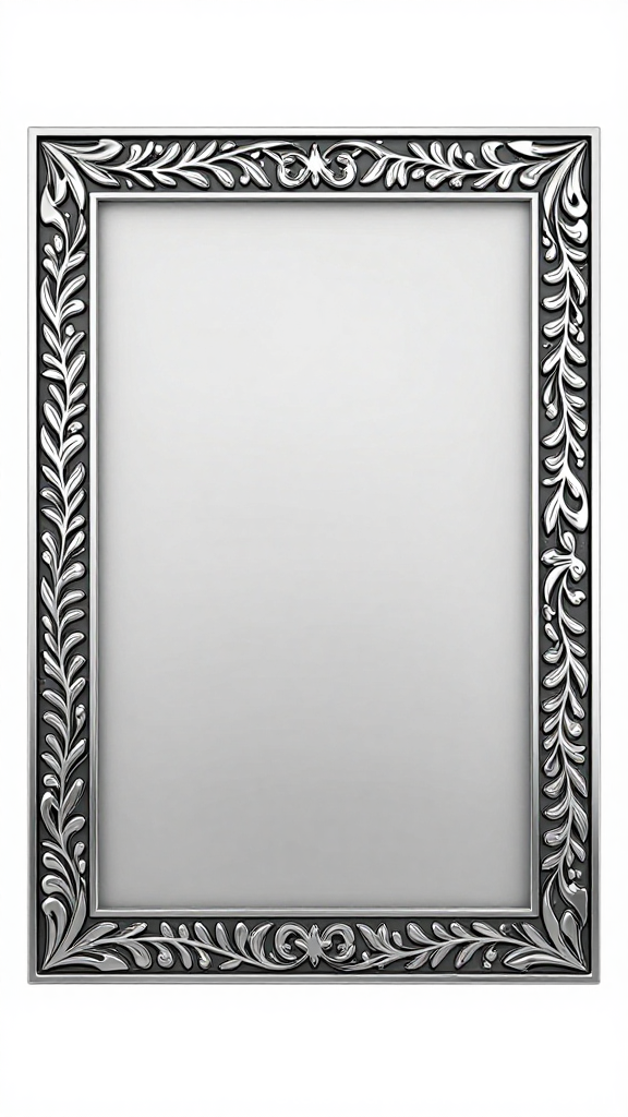 Elegant Platinum Relief Engraved Frame with Leaf Motif