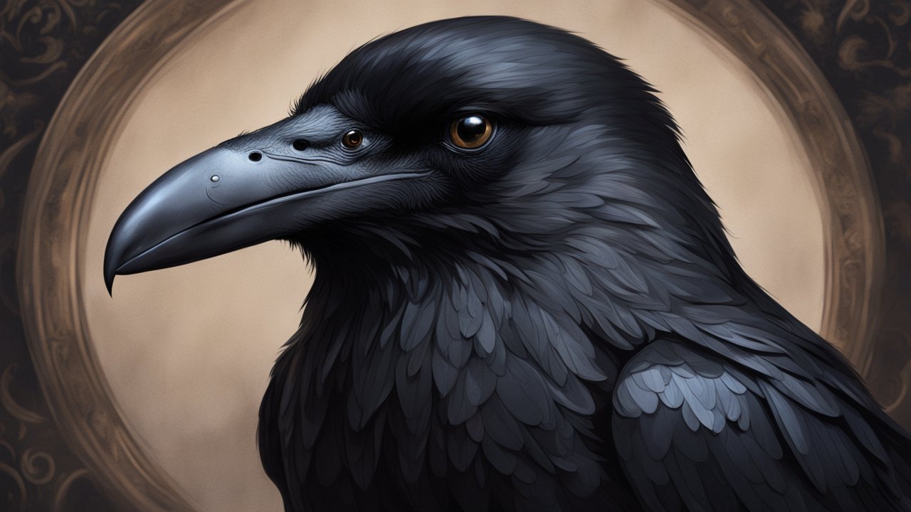 Elegant Portrait of a Raven with Ornate Background